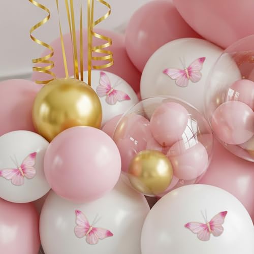 12PCS Pink Real Feather Butterfly Decorations with Clips, Sticks & Adhesive Dots, Handmade 3.9x2.4inch Cake Topper, Wall Decor, Hair Clip, Gift for Wedding Birthday Graduation