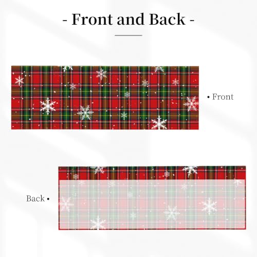 Green Red Christmas Snowflake Plaid Valance for Windows 54x18 Inch