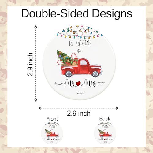 15 Year Anniversary Ornament 2026 – Mr & Mrs Gift, 2.9" Ceramic Keepsake (Double-Sided) – Chiranrise