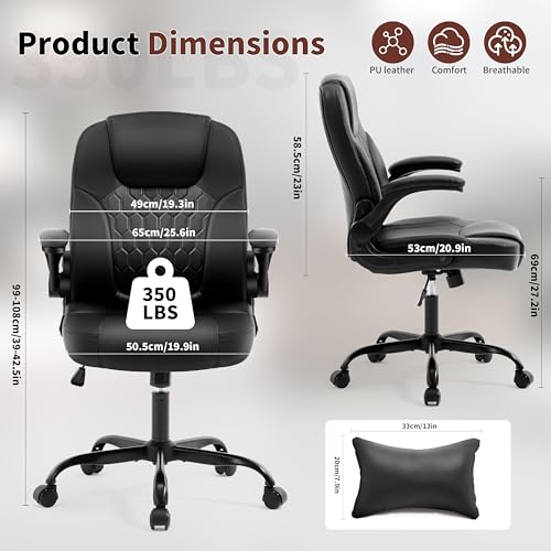 Nexthro Black Leather Office Chair with Lumbar Support and Swivel - Short People Friendly