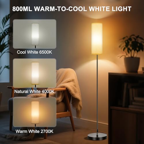 Beige 2-Pack Floor Lamps for Living Room with 9W 800LM Bulbs - Smart RGB Standing Lights