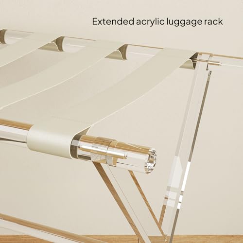 Foldable Acrylic Luggage Rack with Leather Straps for Guest Room - Beige, 1 Pack