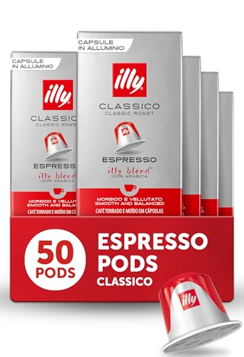 Illy Classico Medium Roast Coffee Capsules 10 Count Pack of 5 - Compatible with Nespresso