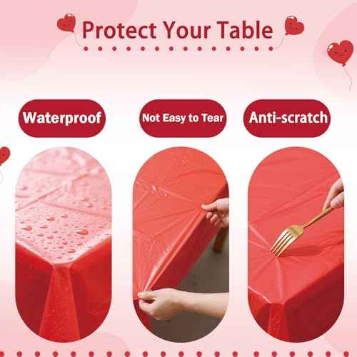 Disposable Red Tablecloth 2 Pack, 54 X 108 Inch Red Plastic Table Cloths Rectangle for Birthday Party, Wedding Christmas and Valentine's Day Decoration