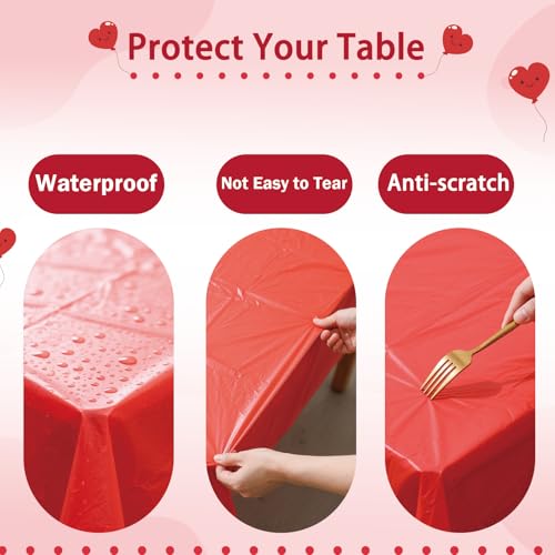 A01 Red Rectangle Disposable Tablecloth 2 Pack 54 x 108 in - Waterproof Plastic Table Cover