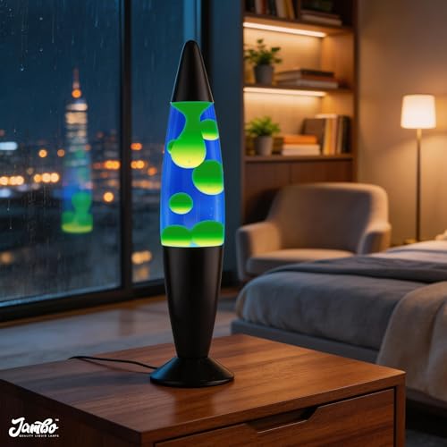 JAMBO 16" Blue Liquid Wax Mood Lamp with Black Base - Relaxing Night Light for Home & Bedroom