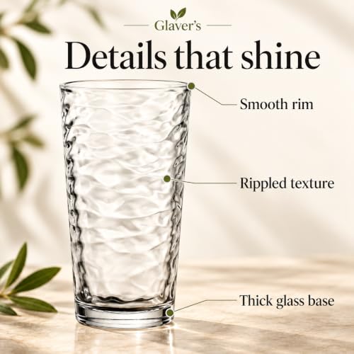 17 oz Highball Glasses Set of 10 - Tempered, Stackable, Dishwasher Safe, Lead-Free Drinkware