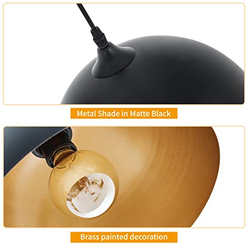 Black and Gold Industrial Pendant Lights 3 Pack - Adjustable Vintage Hanging Lamps for Kitchen Island, Bar, Dining Room