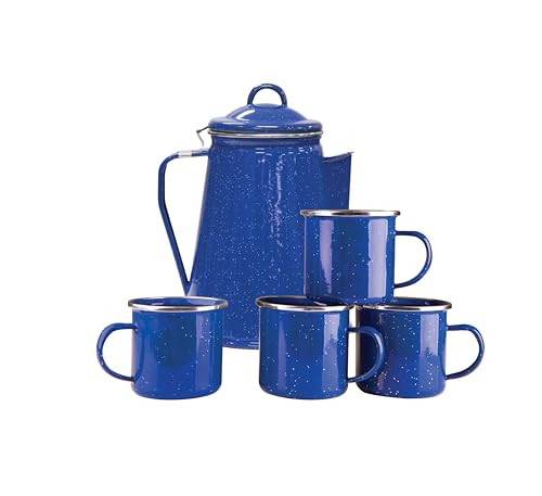 Stansport Blue Enamel Percolator Coffee Pot & 4 Mug Set - Outdoors