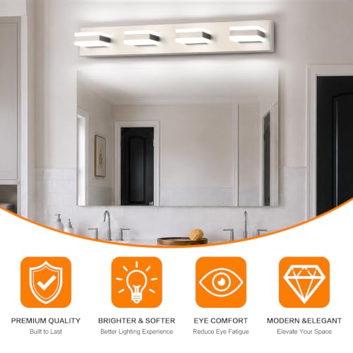 SOLFART 4-Light Brushed Nickel Bathroom Vanity Light Fixture 30 Inch Dimmable LED