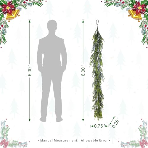 Glitzhome 2 PCS 6FT Christmas Norfolk Pine Garlands, Faux Real Touch