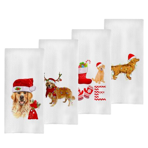 GCFET Golden Retriever Christmas Dish Towels Set of 4 - 16x24 Home Decor Tea Towels