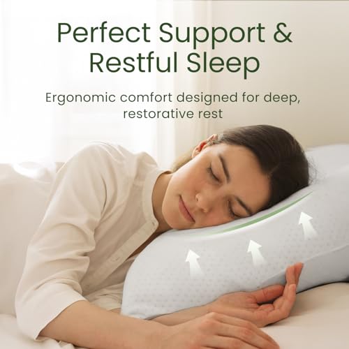 Sleepavo Queen Firm Memory Foam Pillow Set of 2 - Cooling Shredded Bed Pillows for Sleep, Back, Side & Stomach Sleepers, Rayon from Bamboo, 28x17x8