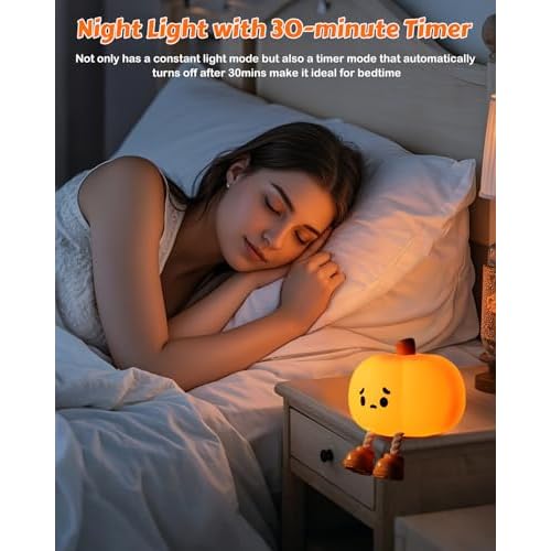 Luditek Pumpkin Night Light, Cute LED Lamp, Silicone Dimmable Nursery Nightlight for Kids, Silicone Rechargeable Bedside Touch Lamp, Funny Office Desk Halloween Decor for Woman and Kids