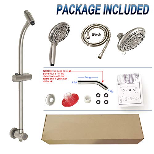 Brush Nickel Handheld & Rain Shower Combo with 27.5" Drill-Free Stainless Steel Slide Bar