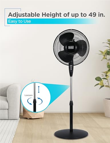 BLACK+DECKER 16-inch Oscillating Pedestal Fan with Remote Control - Black, Adjustable Height & Tilt