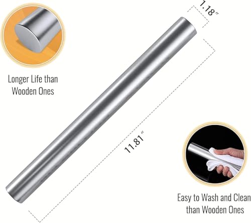 Large Stainless Steel Chopping & Kneading Board 35.4 x 19.7 inches with Rolling Pin