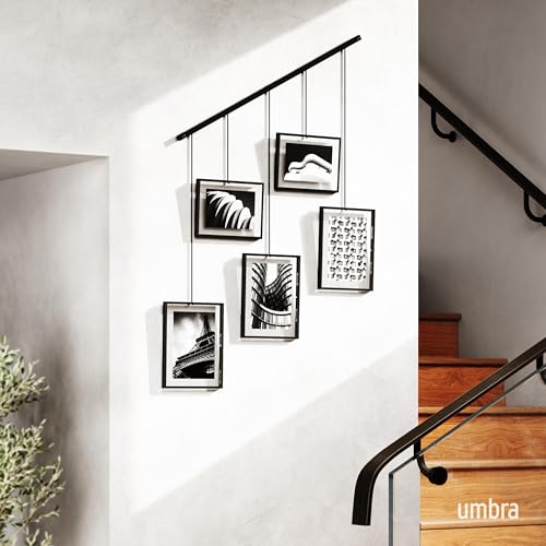 Umbra Exhibit Picture Frame Set - Black, Adjustable Wall Mount, Set of 5 with 5-Opening Layout