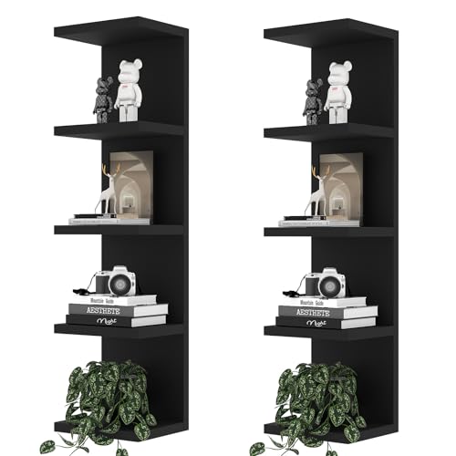 LitaEther 5-Tier Black Floating Wall Shelf Set of 2 - Modern Display Storage