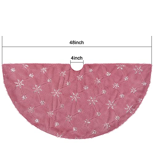 Yuboo Pink Silver Tree Skirt 48 Inch Faux Fur Christmas Decor