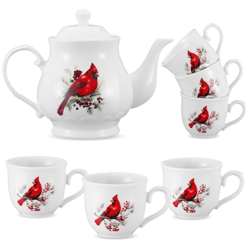 Vesici Cardinal Ceramic 7-Piece Tea Set with Teapot & 6 Cups