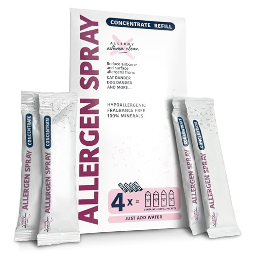Allergy Asthma Clean Allergen Spray Refill Pack of 4 - 32oz Bottles, Fragrance-Free, Mineral-Based Home Allergy Relief