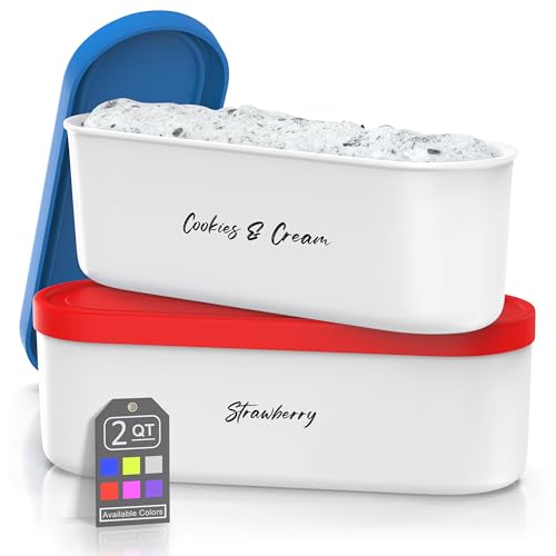 BALCI 2 Quart Ice Cream Containers Set of 2 - Blue & Red Reusable Freezer Storage