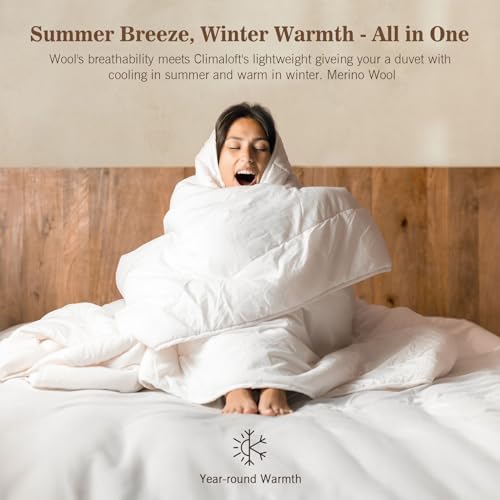 KUSNUG Organic Cotton & Australian Wool Hybrid Comforter King – Year-round, White