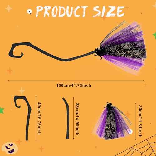 Ragyzity Halloween Witch Broom Plastic Broomstick Cosplay Broom Props, Halloween Layout Props Costume Haunted House Decoration, Witch Party Favors Party Supplies Costume Accessories (Purple)
