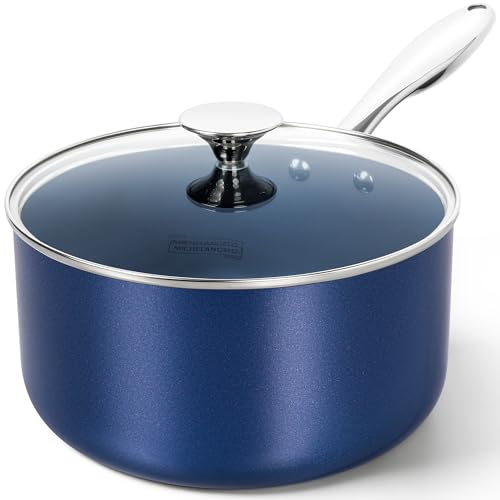 Michelangelo Blue 4 Qt Nonstick Ceramic Saucepan with Lid - Induction & Oven Safe
