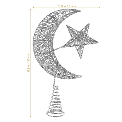 Angoily Glitter Star and Moon Christmas Tree Topper - Silver, 30cm