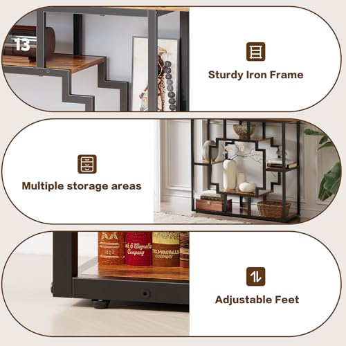 Entryway Console Table with Storage Shelves - Rustic Brown 41.3 Inch Narrow Sofa Table
