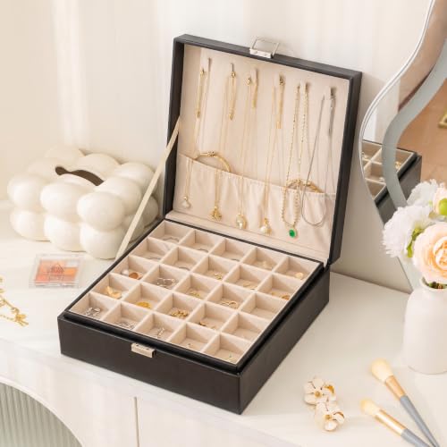 Black 50 Grid Earring Holder Organizer Jewelry Box for Women – 2 Layers