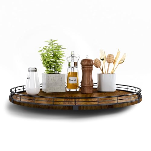 Walnut 18-Inch Farmhouse Oak Lazy Susan Organizer - Food Safe Turntable