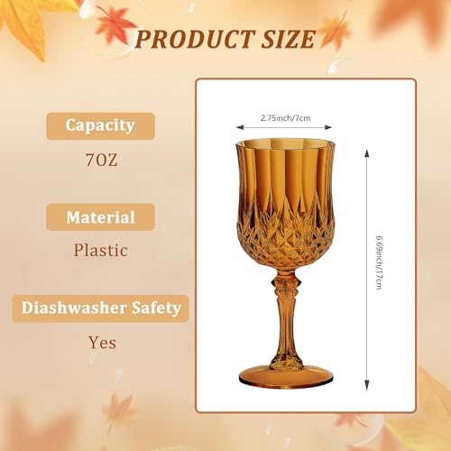 HTTBEIZI 48-Pack Amber Plastic Wine Glasses 7oz Reusable Unbreakable Goblets for Wedding & Party