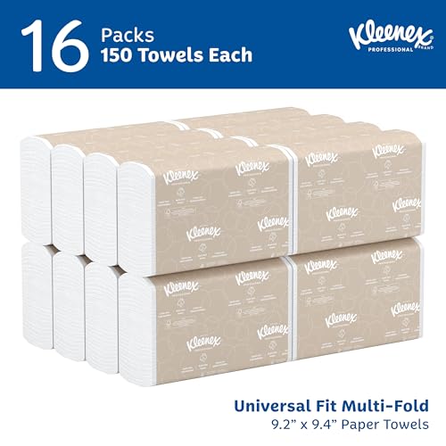 150 Count Kleenex Multifold Paper Towels Bulk Pack of 16 - Soft, Absorbent, Eco-Friendly