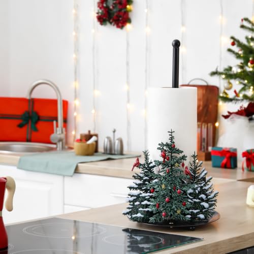 Willnglong Christmas Paper Towel Holder with Cardinal Birds Winter Pine Decor - Holiday Kitchen Organizer