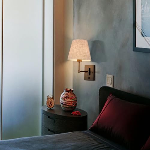 Black Swing Arm Wall Sconce Set of Two - Modern Plug-in Wall Lights with Shade for Bedroom & Living Room - Variation: Black