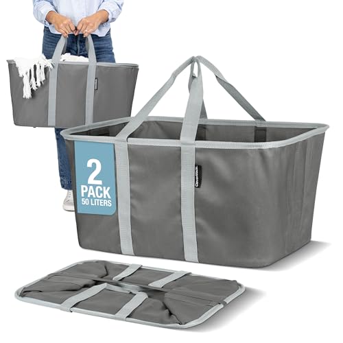 CleverMade Charcoal Gray Collapsible Laundry Basket Set 2 Pack 50L Tote