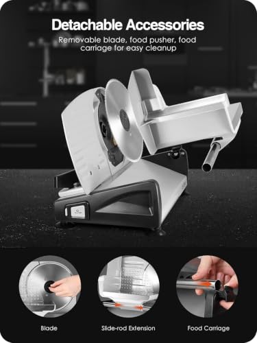 200W Electric Meat Slicer with Removable 7.5-Inch Serrated Blade - Adjustable Thickness