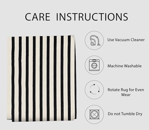 Black and Beige Striped Outdoor Rug - 4x6 Washable Porch Mat - Light Beige/Black Stripe