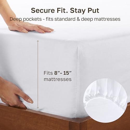 Twin XL Fitted Sheets Pack of 2 - 100% Cotton Sateen, White - Variation 01
