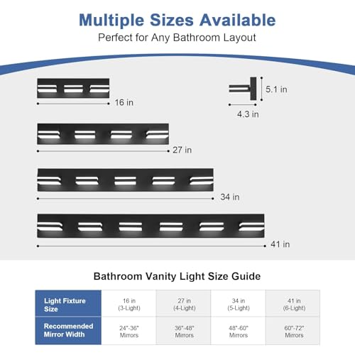 Black 16in JZEKVN Modern 3-Light LED Bathroom Vanity Light Fixtures