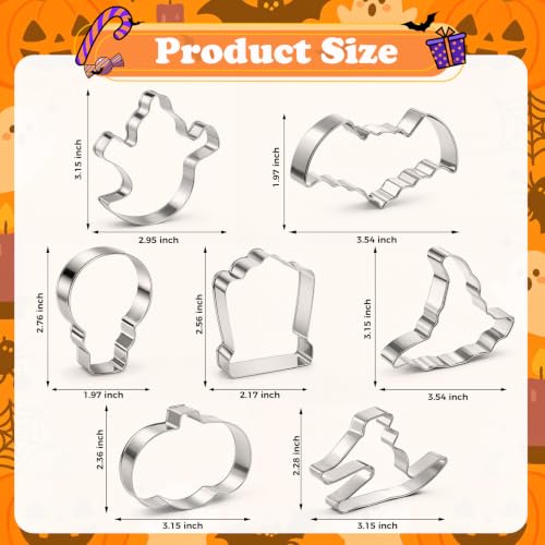 Halloween Cookie Cutter Set 7-Shape Weenkilly Witch Hat Pumpkin Black Cat Ghost Bat Skull Tombstone Variation Halloween