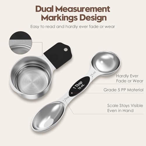 Black Stainless Steel Measuring Cups & Spoons Set with Magnetic Nesting