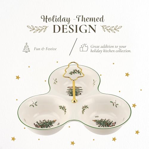 Spode Christmas Tree 3-Section Serving Tray with Tree Handle - Holiday Tableware