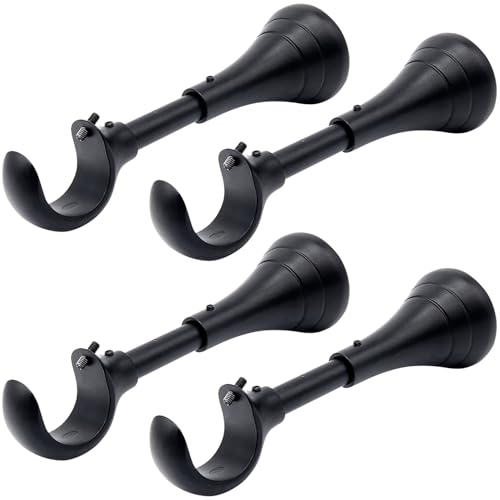 Heavy Duty Curtain Rod Brackets - 6 Inch Adjustable Wall Mount Holders - Black - Set of 4