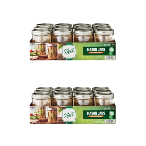 16oz Wide Mouth Mason Jars with Lids & Bands Pack of 24 - Clear, Used for Canning & Preserving