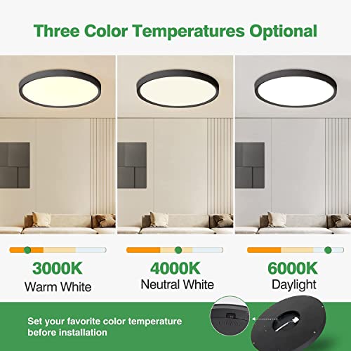 FY WISDOM FLY 12-Inch Black 6-Pack LED Flush Mount Ceiling Lights, 24W, 2520LM, 3-CCT Adjustable