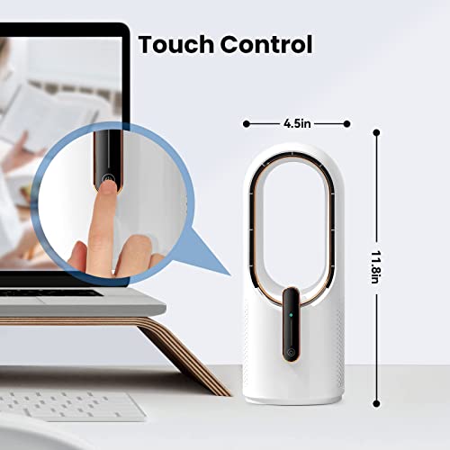 KONSIDEN Bladeless Desk Fan 11.8 Inch Touch Control Quiet Office Fan White/Gold